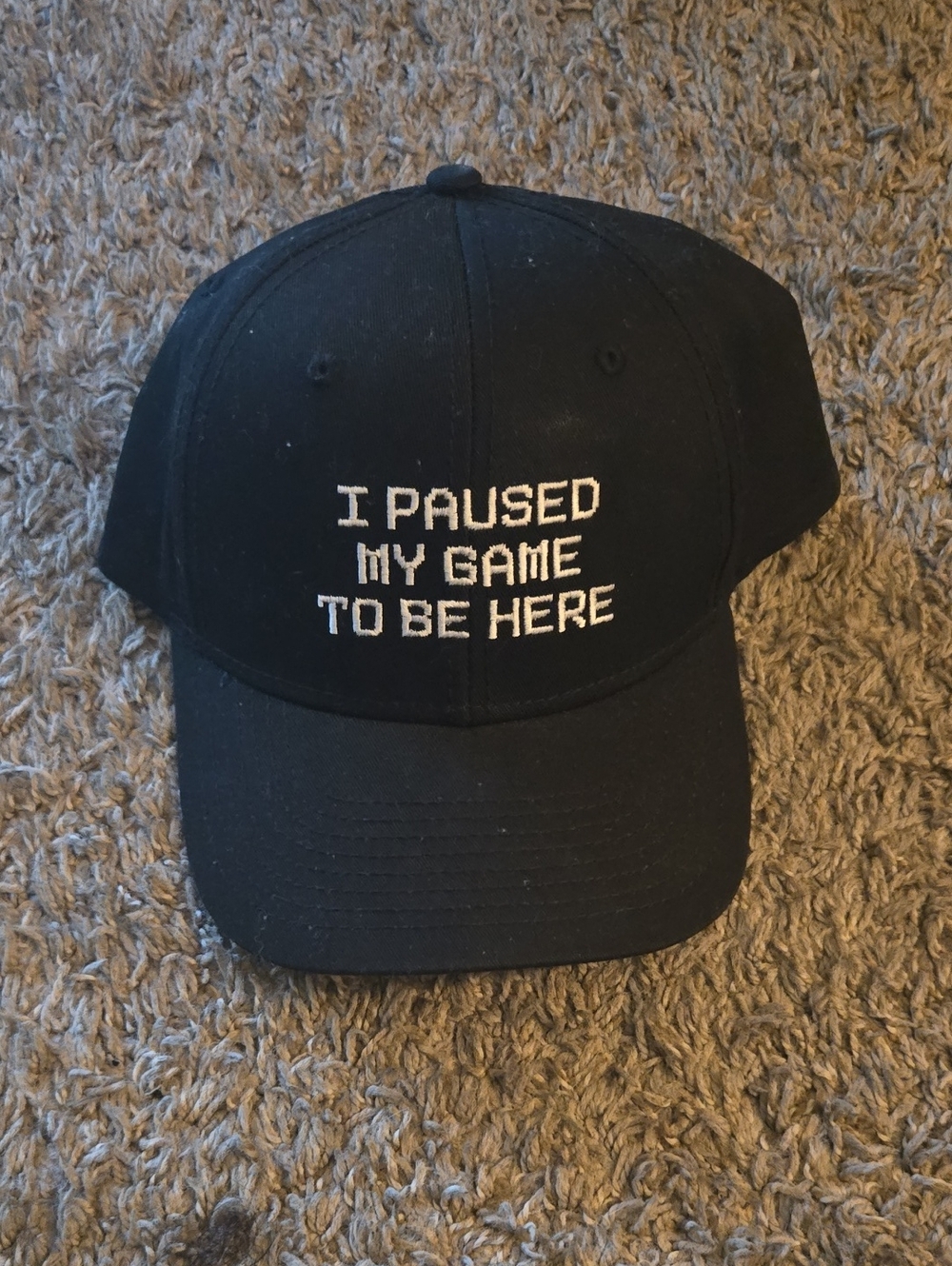 Black Dad Hat with 'I PAUSED MY GAME TO BE HERE' Embroidered Slogan
